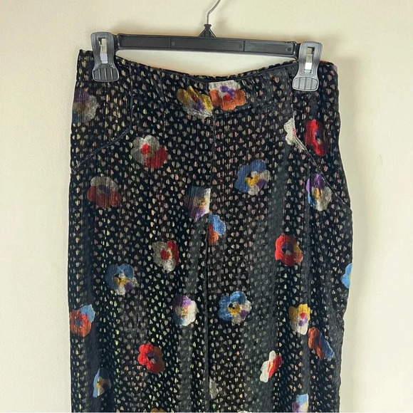 Anthropologie Eva Franco Pasquette Velvet Wide-Leg Pants Floral Print Size 4 - Picture 6 of 11